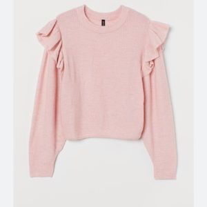 H&M Flounce-Trimmed Light Pink Sweater